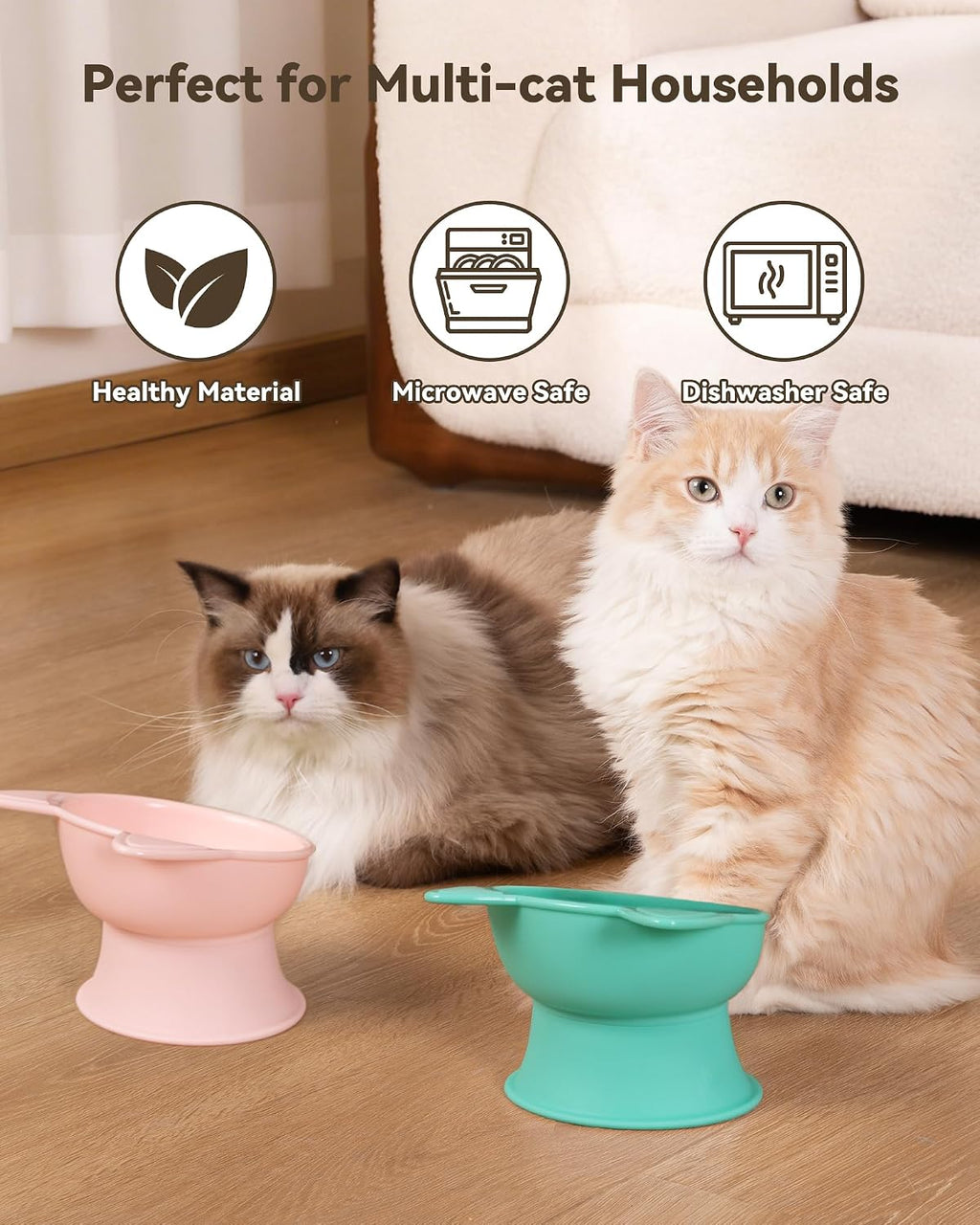 Elevated Cat Bowls, 2P Raised Food and Water Bowl Set for Indoor Cats & Small Dogs, Whisker Fatigue Cat Bowl, anti Vomit Feeding Pet Bowls, 6 Oz Each, Dishwasher Safe - Pink & Green