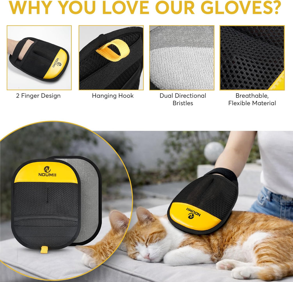 2 Pack Pet Hair Removal Glove - Pet Hair Removal Glove for Dogs & Cats, Electrostatic Pet Hair Remover for Loundry, Couch, Carpet, Clothing, Bed & Car Seat, Reusable Magic Brush Pet Hair Tool - Black