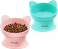 Elevated Cat Bowls, 2P Raised Food and Water Bowl Set for Indoor Cats & Small Dogs, Whisker Fatigue Cat Bowl, anti Vomit Feeding Pet Bowls, 6 Oz Each, Dishwasher Safe - Pink & Green