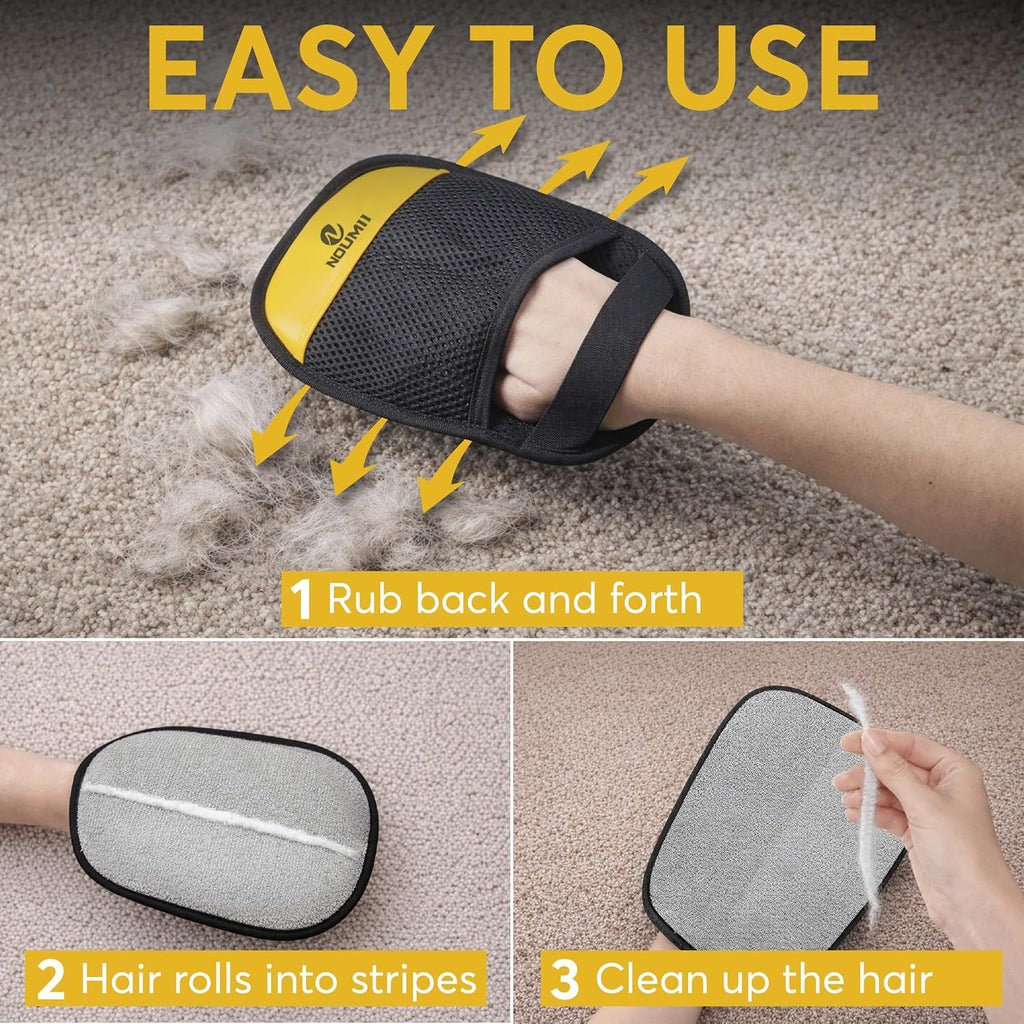 2 Pack Pet Hair Removal Glove - Pet Hair Removal Glove for Dogs & Cats, Electrostatic Pet Hair Remover for Loundry, Couch, Carpet, Clothing, Bed & Car Seat, Reusable Magic Brush Pet Hair Tool - Black