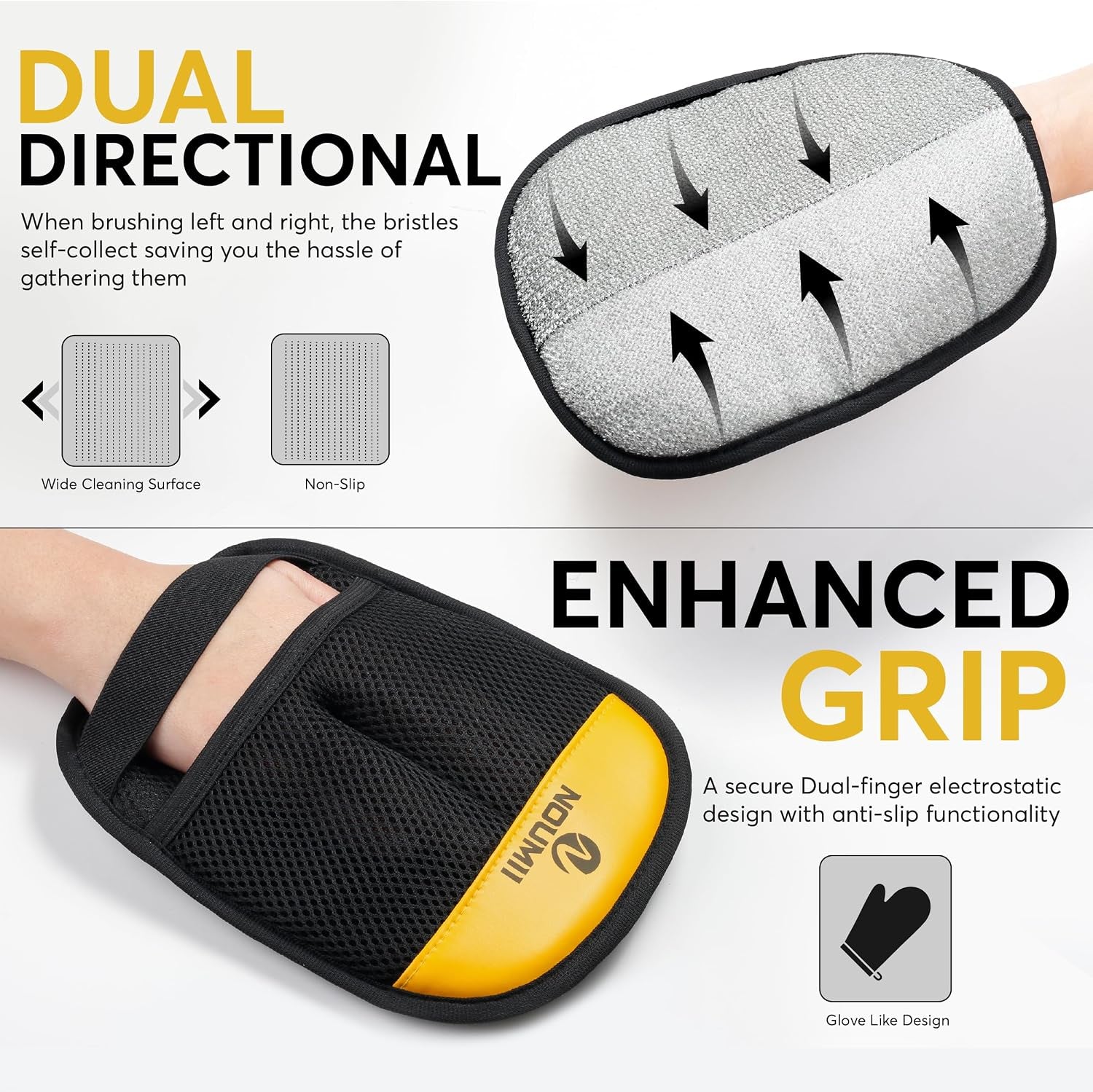 2 Pack Pet Hair Removal Glove - Pet Hair Removal Glove for Dogs & Cats, Electrostatic Pet Hair Remover for Loundry, Couch, Carpet, Clothing, Bed & Car Seat, Reusable Magic Brush Pet Hair Tool - Black