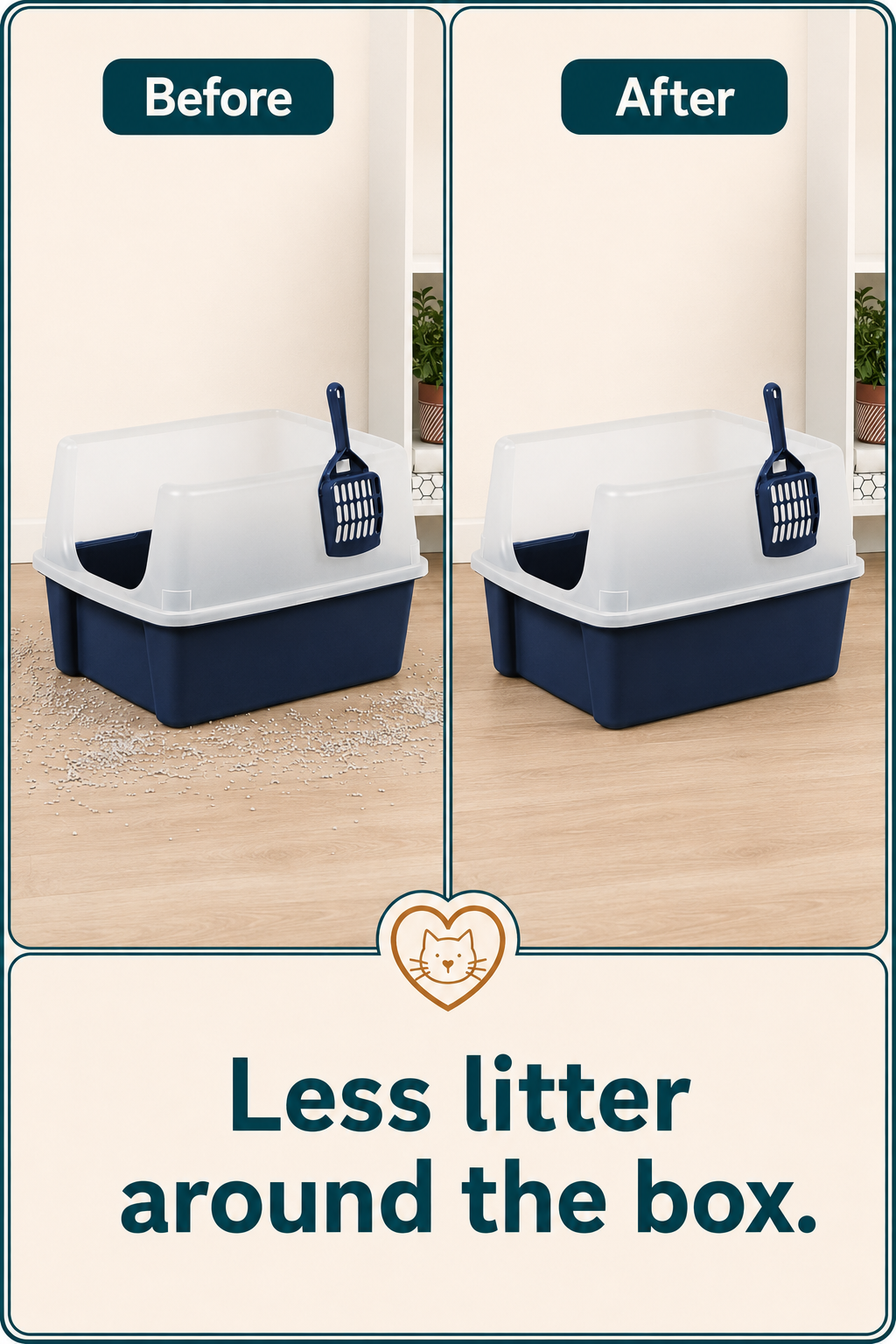 High-Sided Open-Top Litter Box with Scoop, Navy
