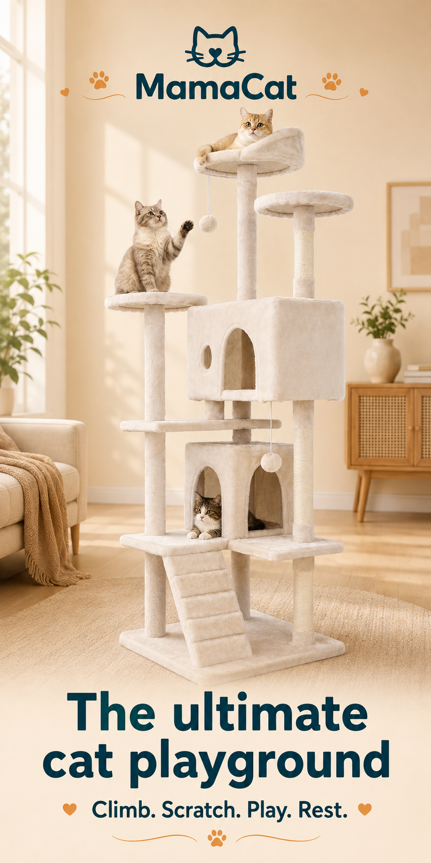 Cat Tree Tower, Multi-Level Activity Center with Scratching Posts