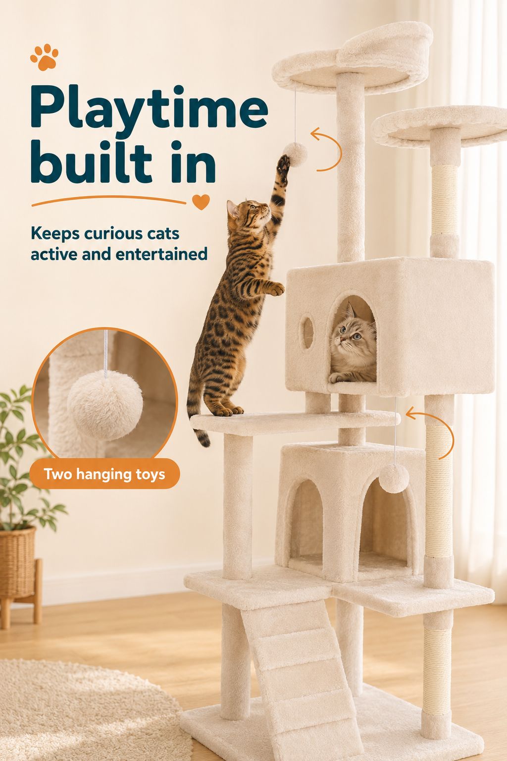 Cat Tree Tower, Multi-Level Activity Center with Scratching Posts