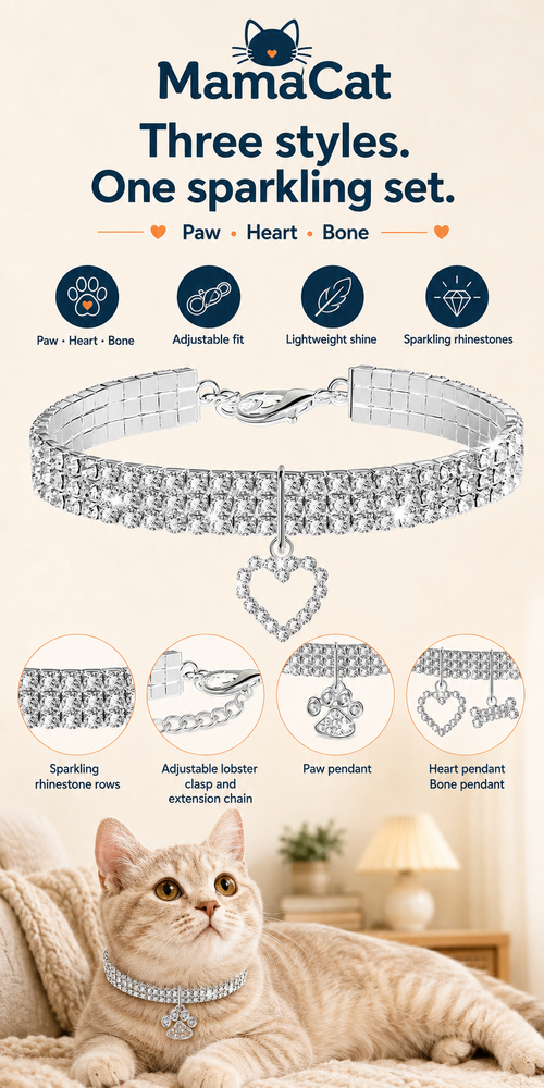 Bling Rhinestone Pet Collar, 3-Pack Glitter Crystal Cat & Small Dog Collars