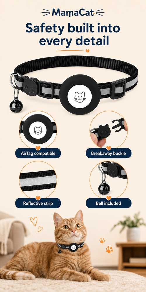 Breakaway AirTag Cat Collar, 2-Pack Reflective Collar with Bell