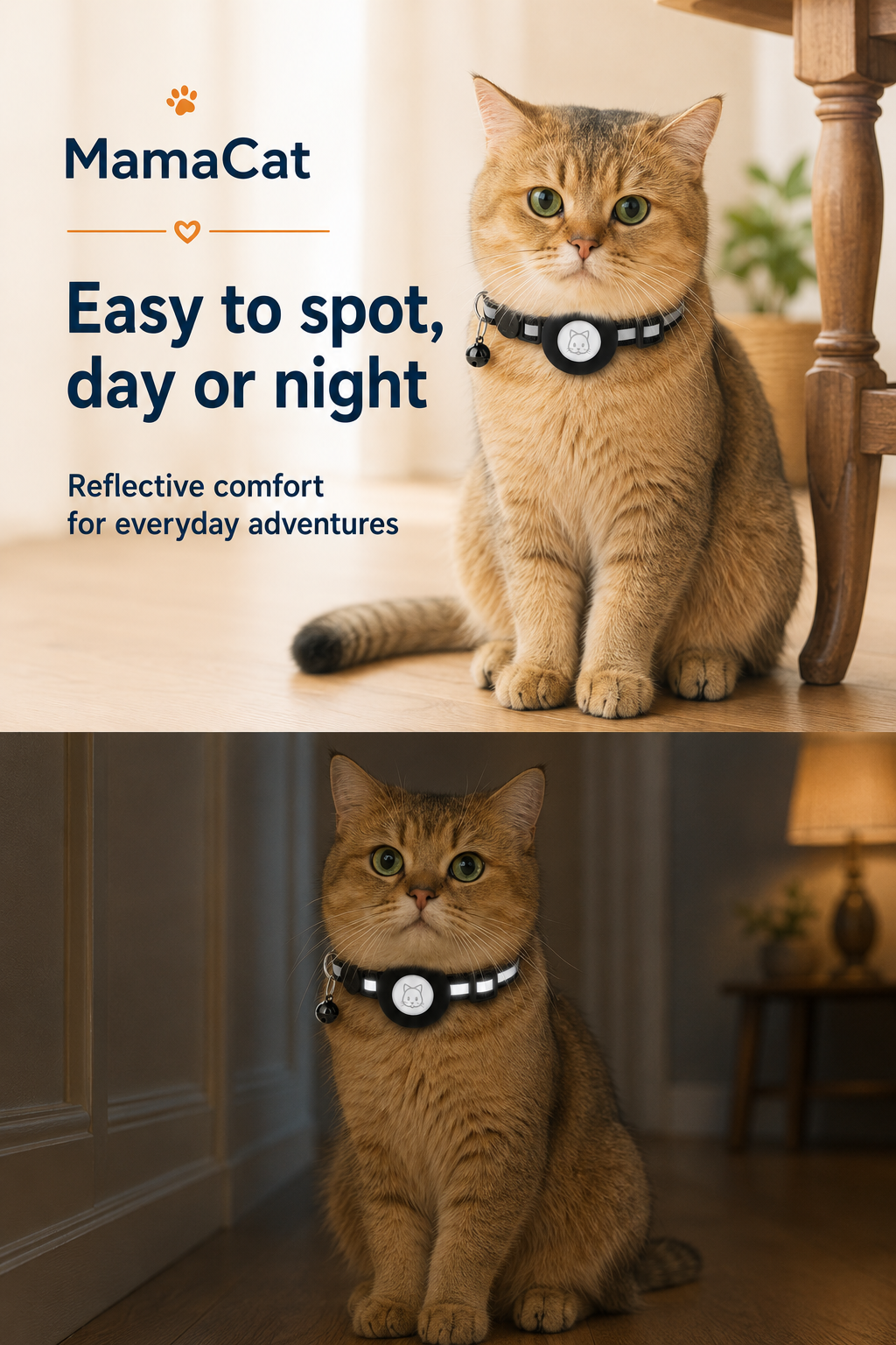 Breakaway AirTag Cat Collar, 2-Pack Reflective Collar with Bell