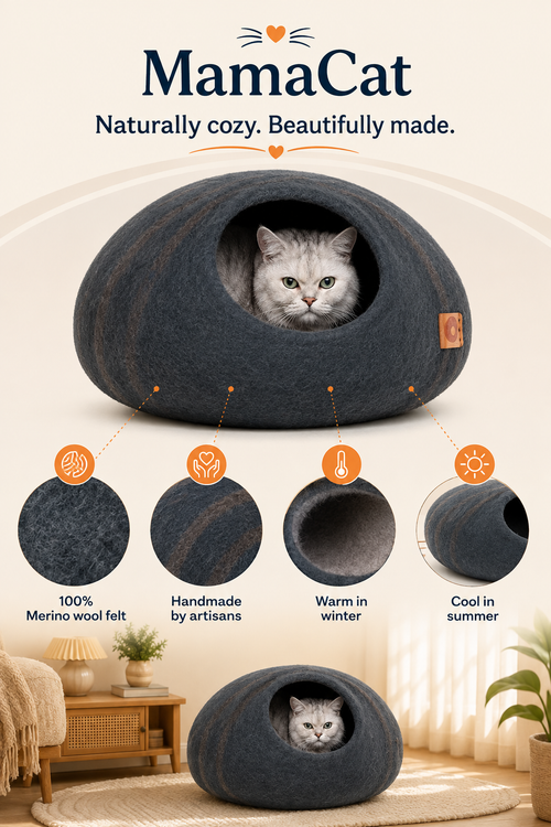 Cat Cave, Premium Handmade Felt Bed Enclosure with Merino Wool