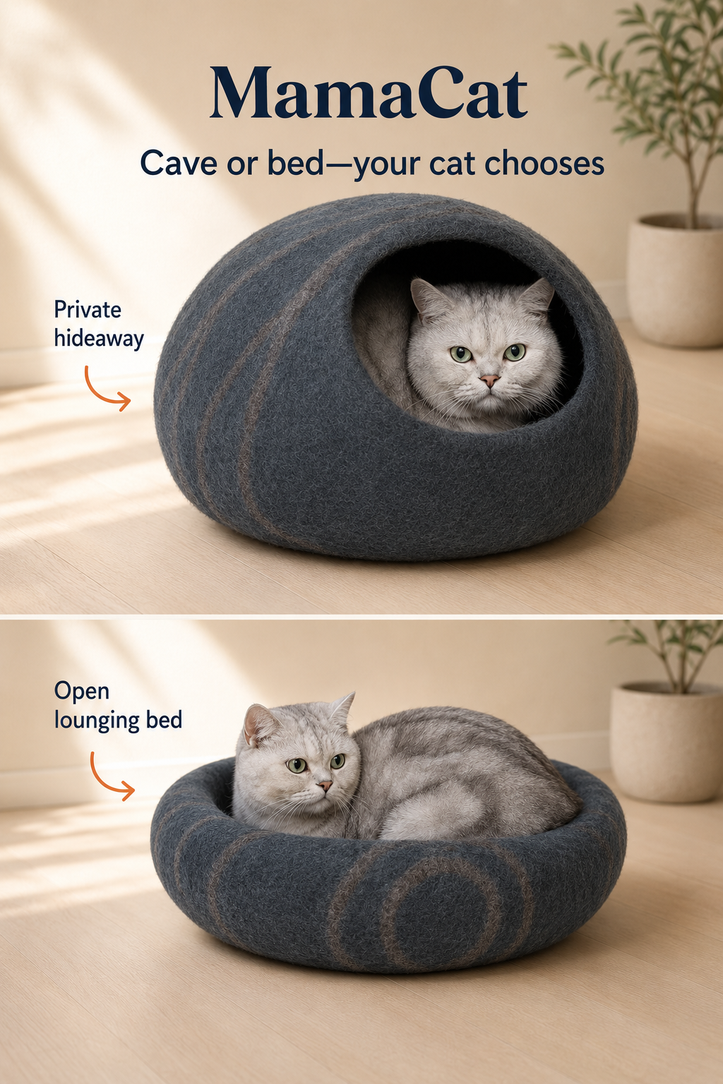 Cat Cave, Premium Handmade Felt Bed Enclosure with Merino Wool