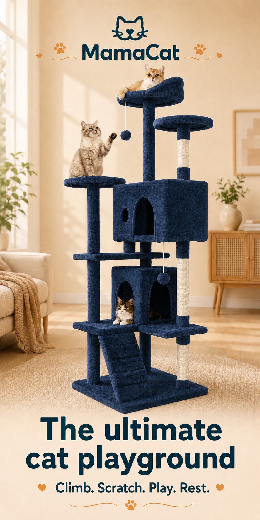 Cat Tree Tower, Multi-Level Activity Center with Scratching Posts