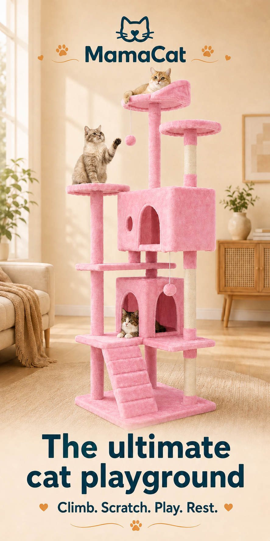 Cat Tree Tower, Multi-Level Activity Center with Scratching Posts