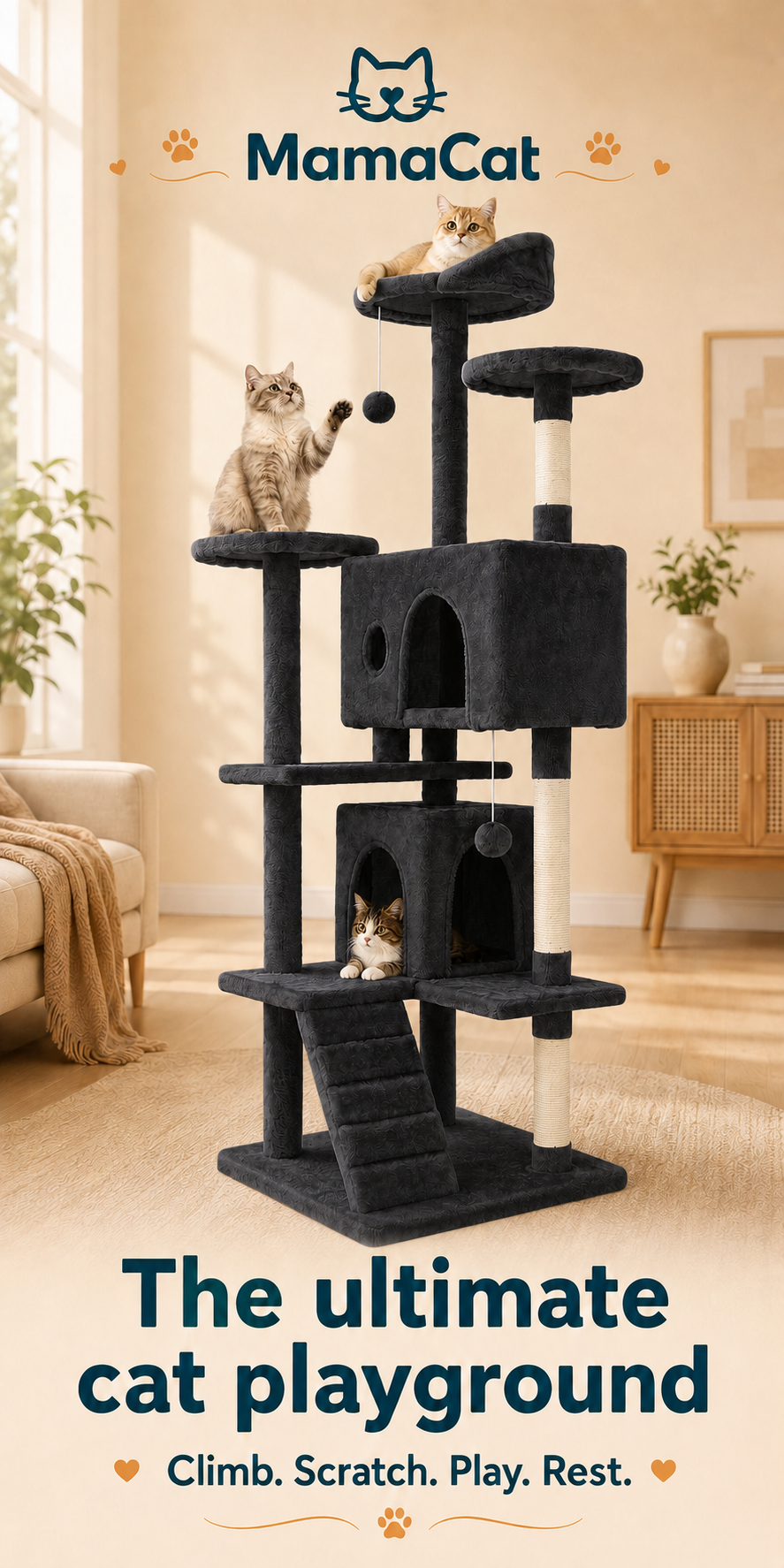Cat Tree Tower, Multi-Level Activity Center with Scratching Posts